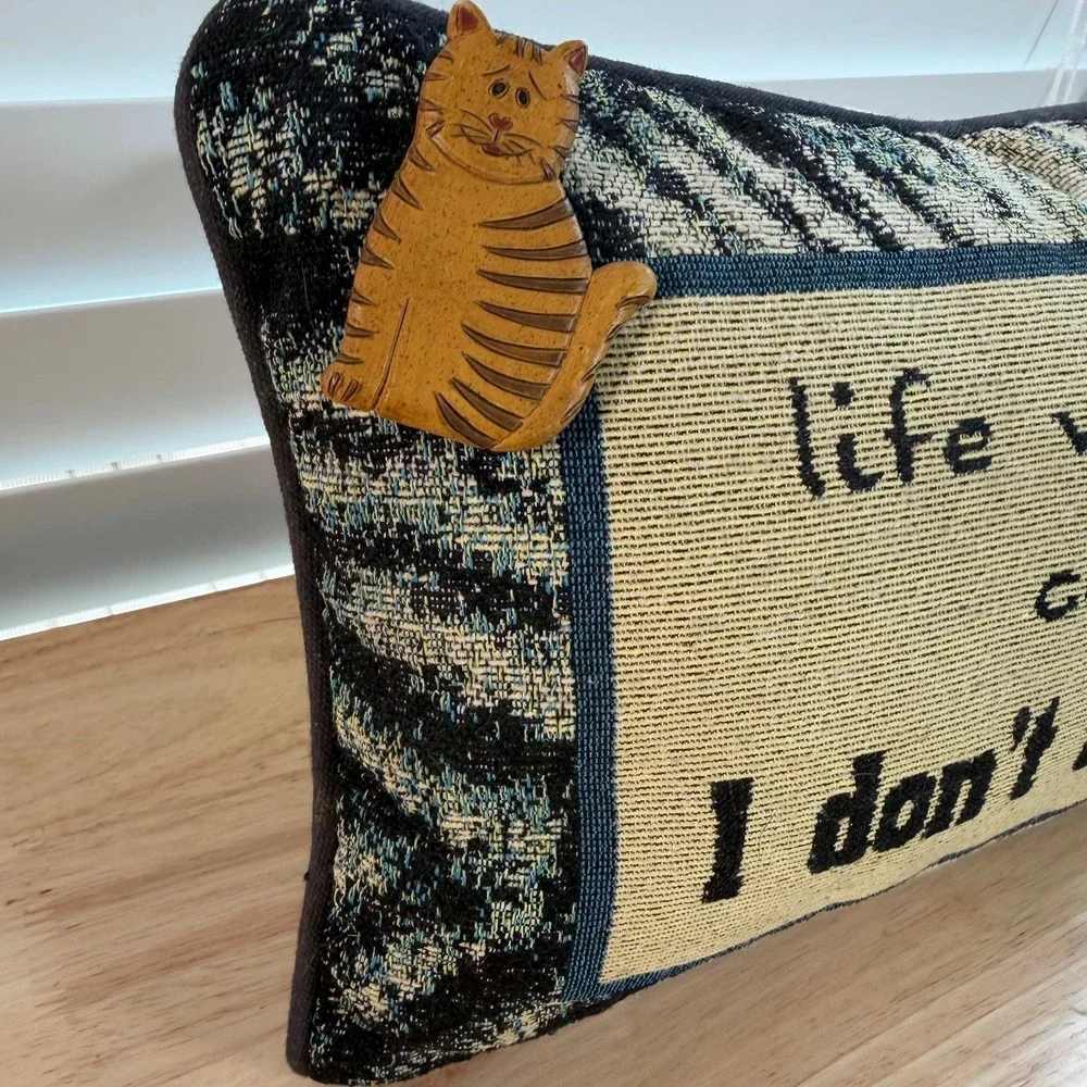 Vintage Life Without Cats... I Don't Think So! Kitschy Woven Tapestry Pillow
